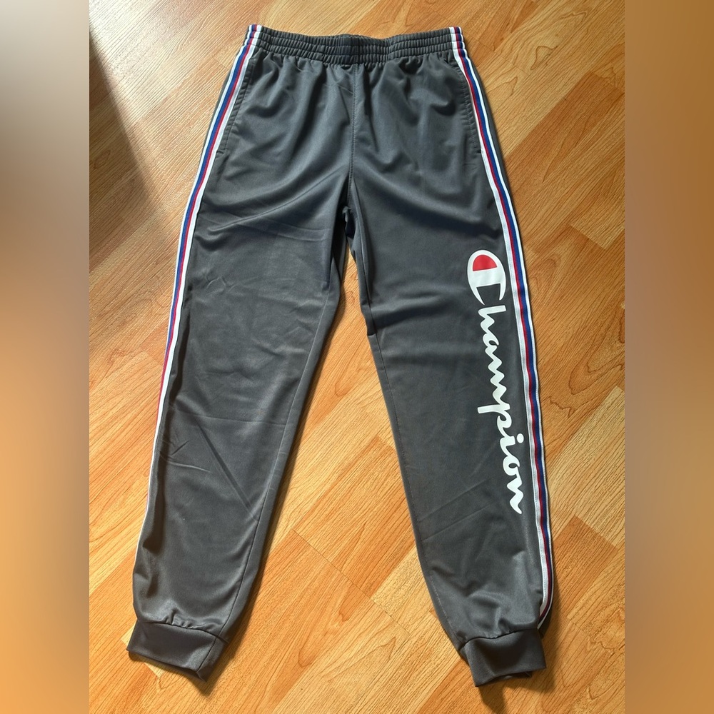 Champion Dark Gray Joggers with Logo and Stripes